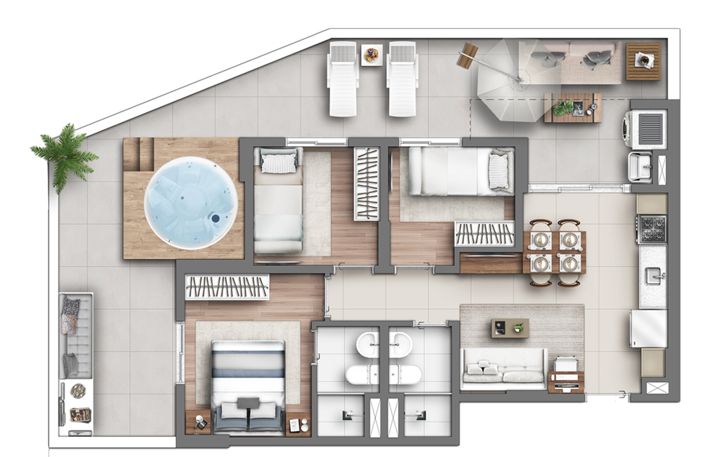Planta 07 - 3 dorm 82,71m - garden
