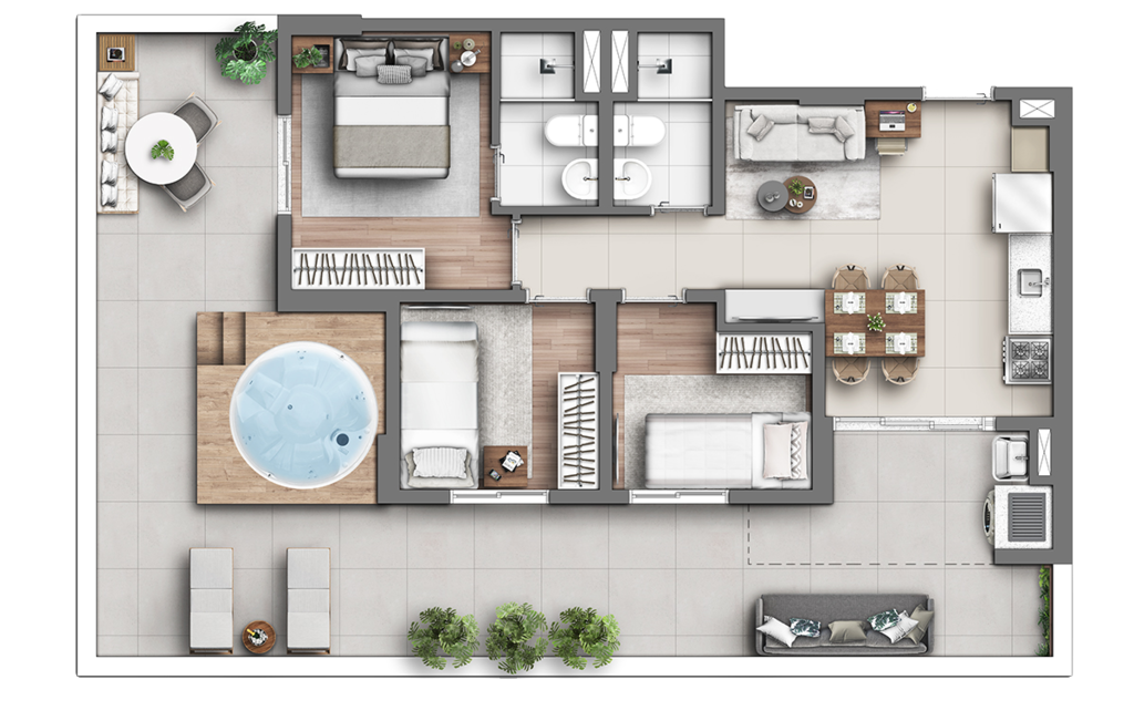 Planta 11 - 3 dorm 107,84m - garden