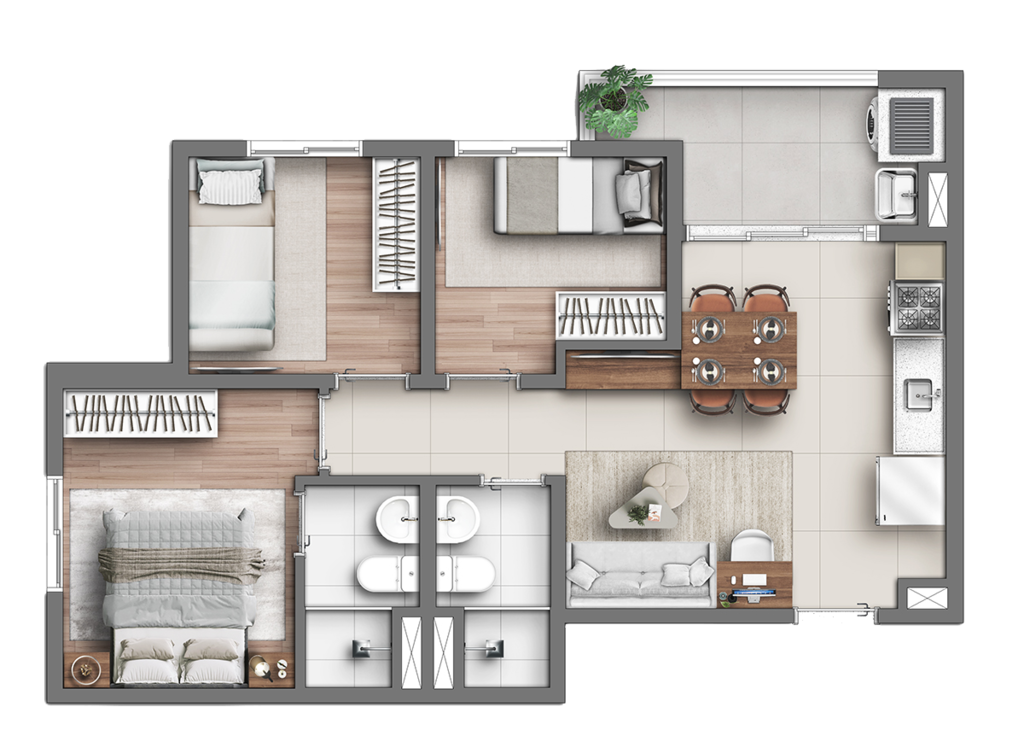 Planta 05 - 3 dorm 49,77m