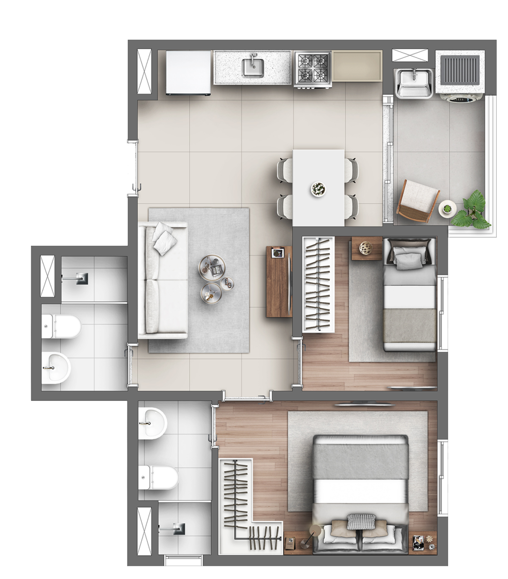 Planta 03 - 2 dorm 44,68m