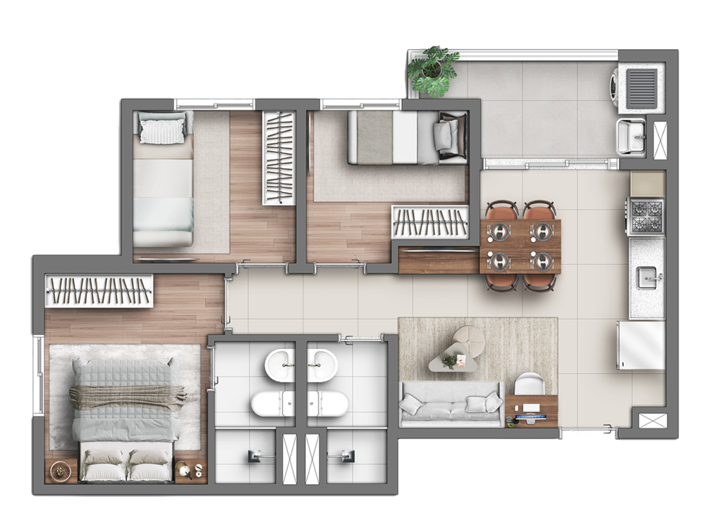 Planta 05 - 3 dorm 49,77m