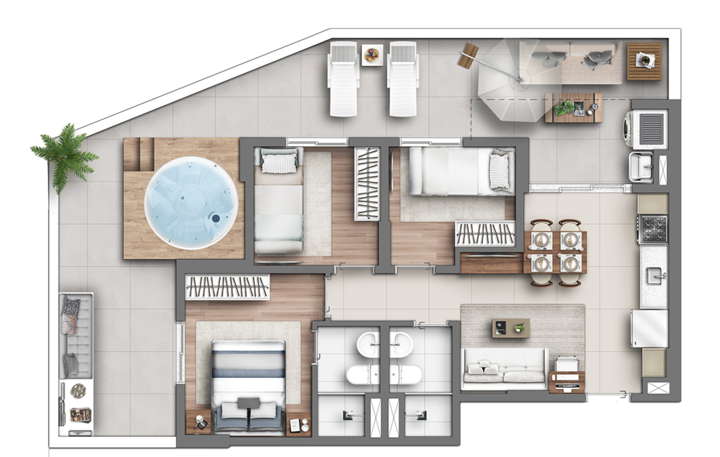 Planta 07 - 3 dorm 82,71m - garden