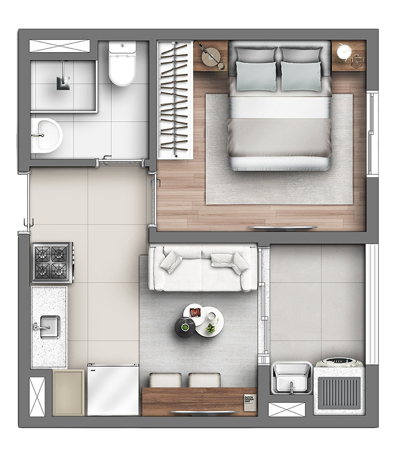 Planta 01 - 1 dorm 26,08m