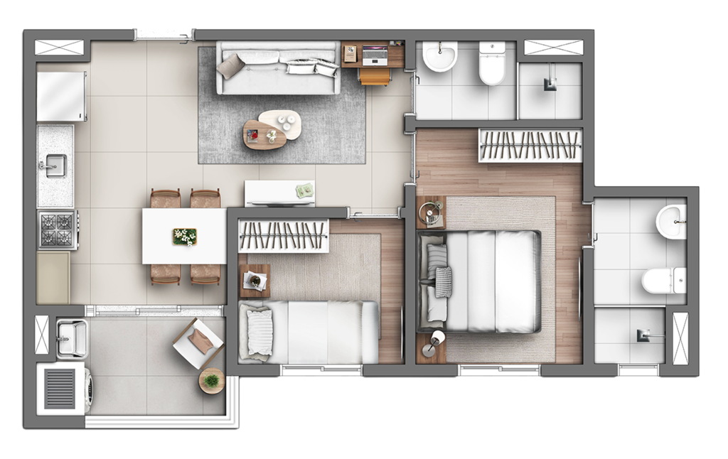 Planta 04 - 2 dorm 45,15m