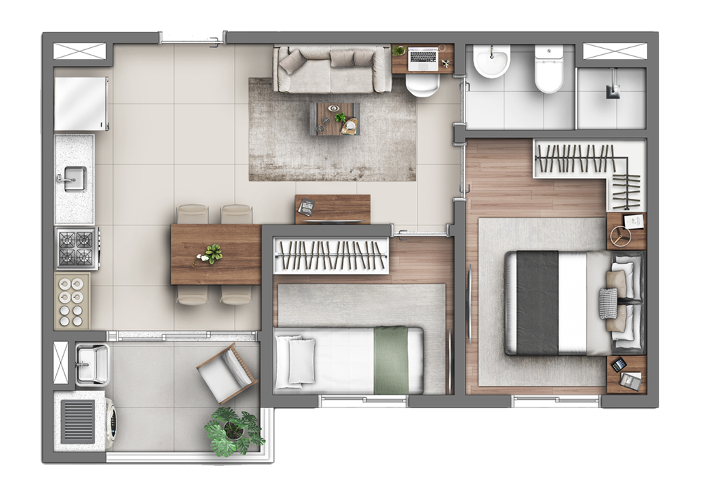 Planta 02 - 2 dorm 41,33m