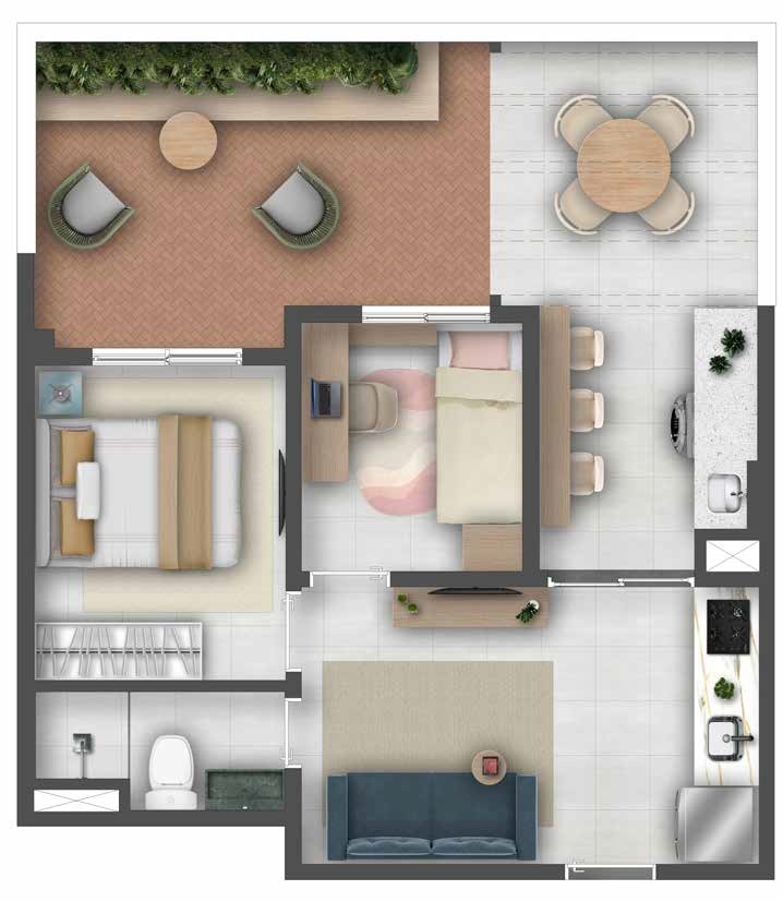 Planta 04 - 2 dorm 55,87m - garden
