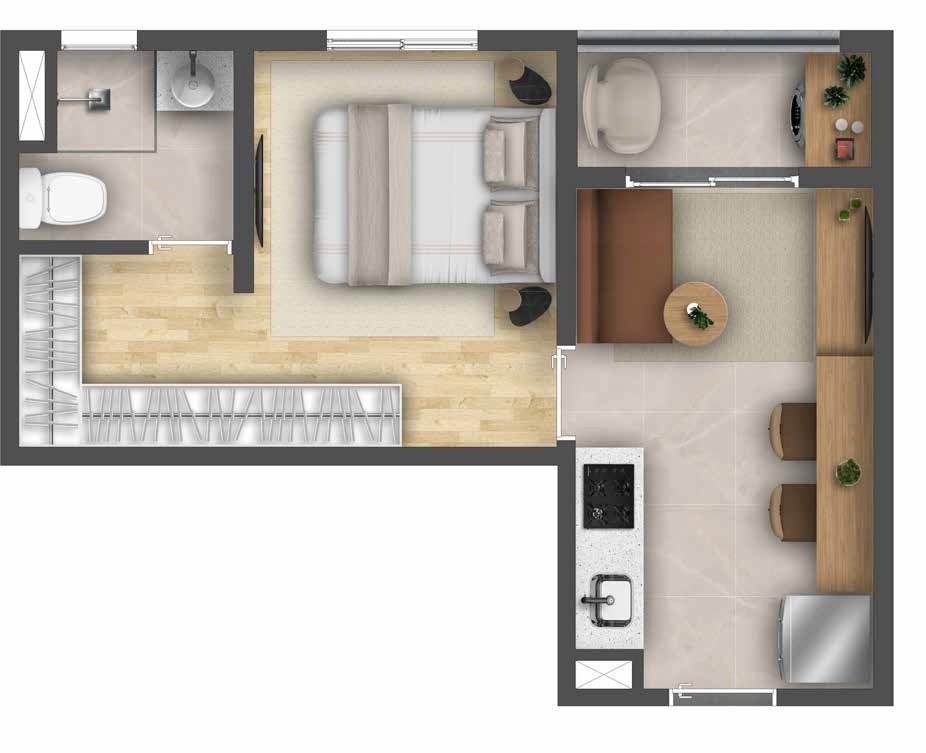 Planta 01 - 1 dorm 29,48m