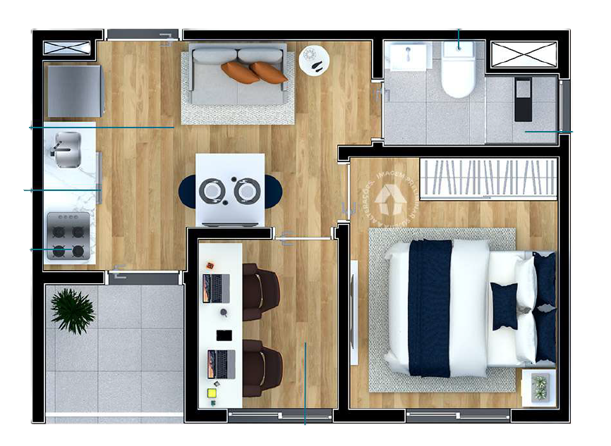 Planta 02 - 1 dorm 27m