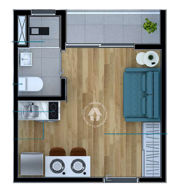 Planta 01 - 1 dorm 18m - studio