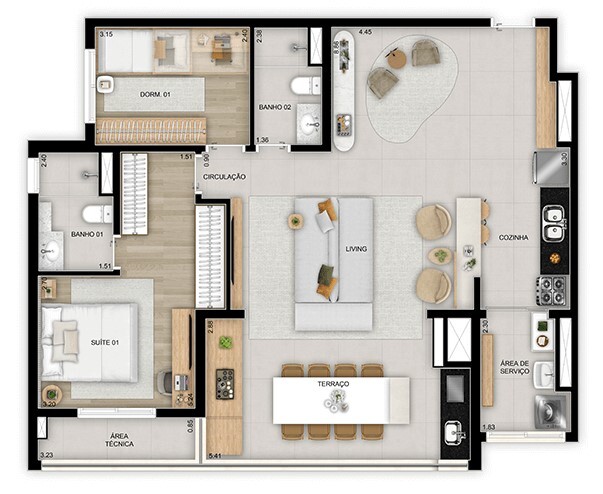 Planta 06 - 2 dorm 98m - opo