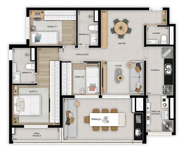 Planta 05 - 3 dorm 98m