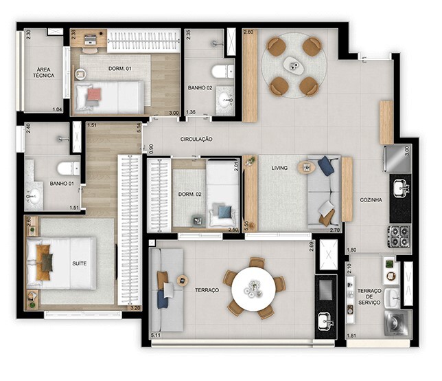 Planta 03 - 3 dorm 89m