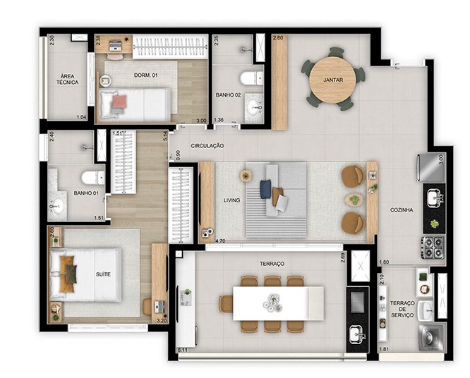 Planta 04 - 2 dorm 89m - opo