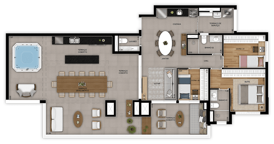 Planta 04 - 3 dorm 147m - penthouse