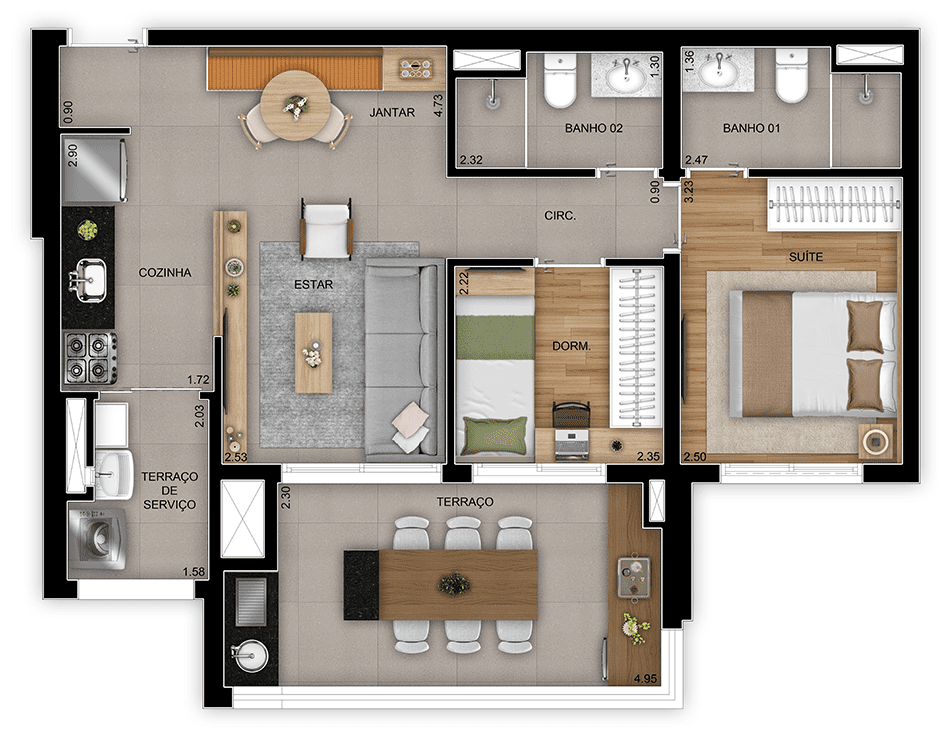 Planta 03 - 2 dorm 65m