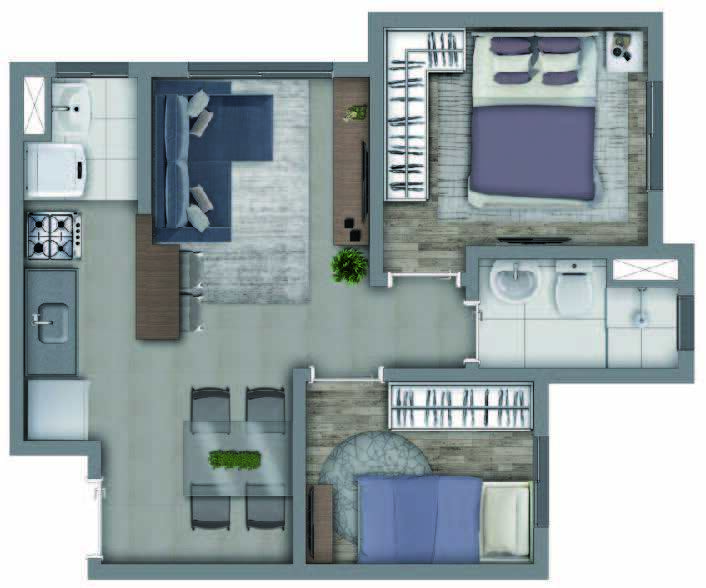 Planta 03 - 2 dorm 38,08m