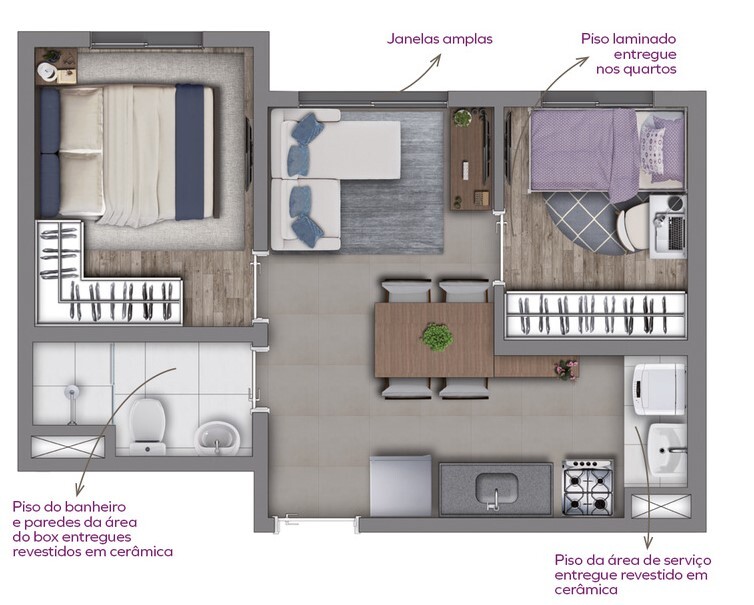 Planta 01 - 2 dorm 33,74m