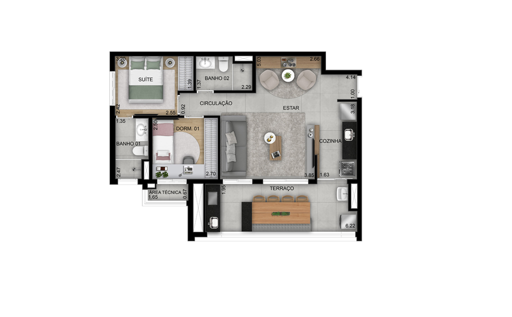 Planta 05 - 2 dorm 69m - opo