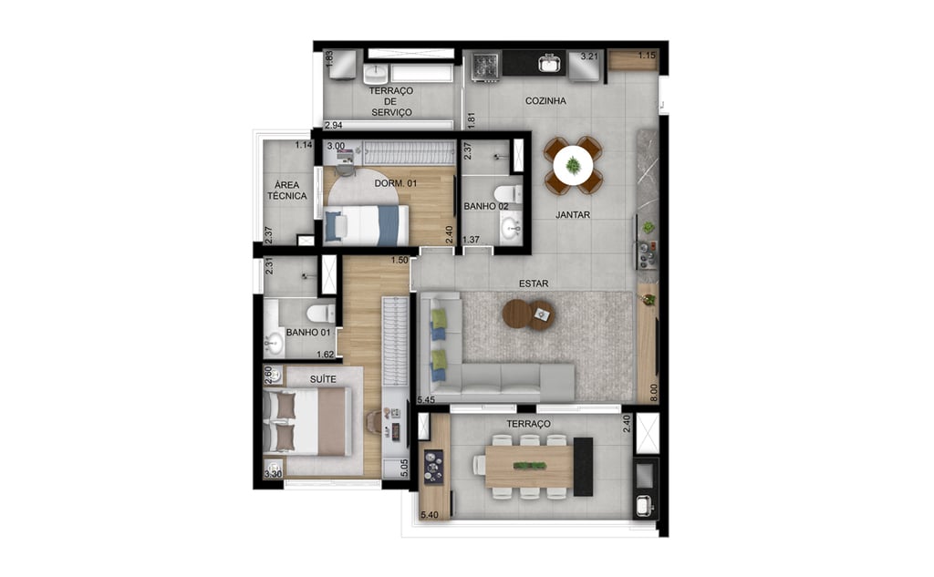 Planta 07 - 2 dorm 94m - opo