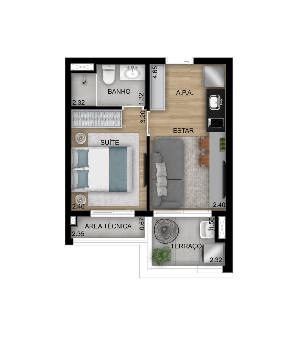 Planta 01 - 1 dorm 32m