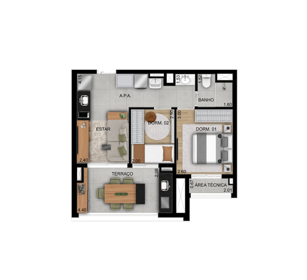 Planta 02 - 2 dorm 48m