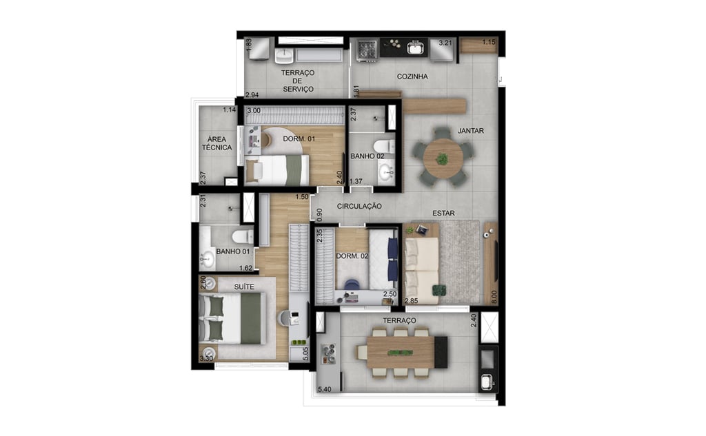 Planta 06 - 3 dorm 94m