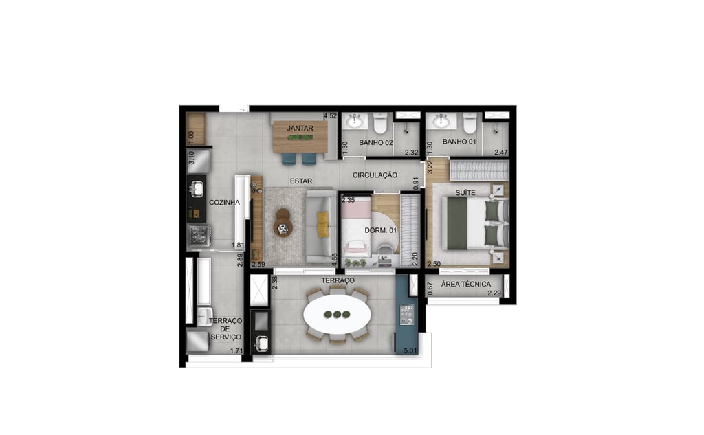 Planta 03 - 2 dorm 69m