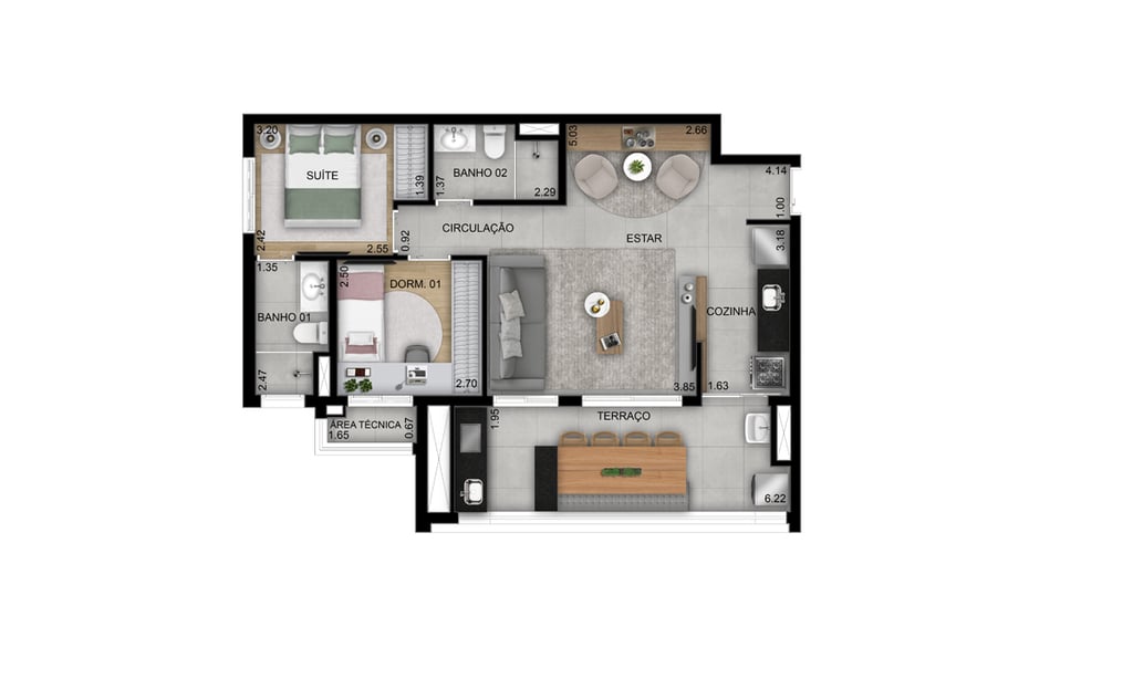 Planta 05 - 2 dorm 69m - opo