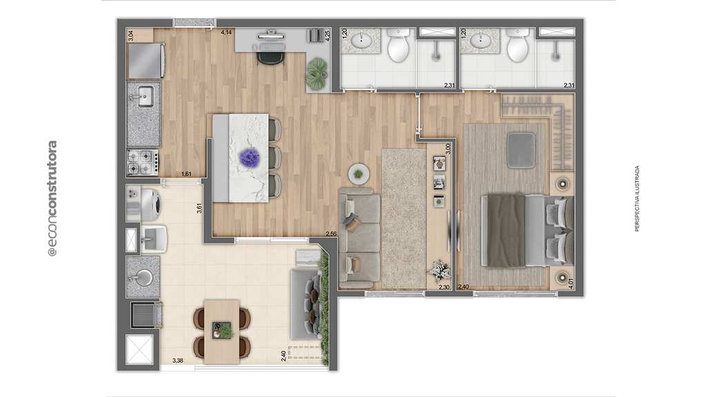 Planta 04 - 1 dorm 60,08m - opo