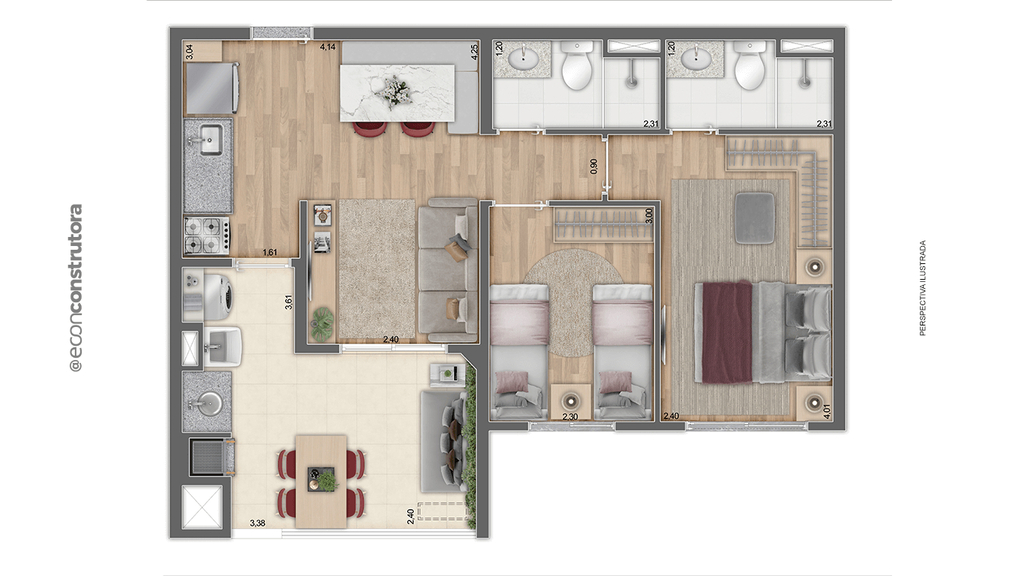 Planta 03 - 2 dorm 60,08m