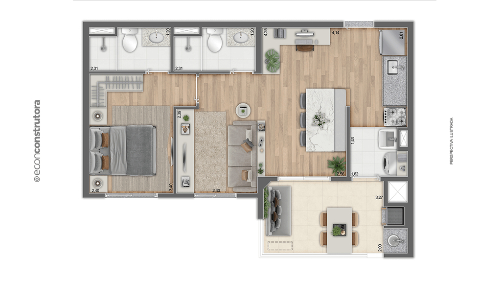 Planta 02 - 1 dorm 54,93m - opo