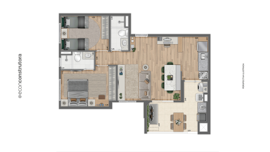 Planta 06 - 2 dorm 69,56m - opo