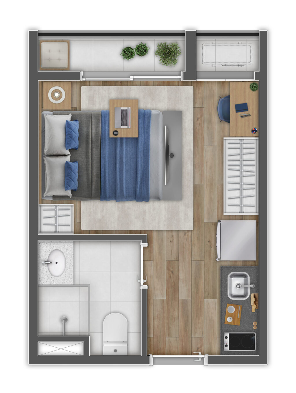 Planta 01 - 1 dorm 19m - studio