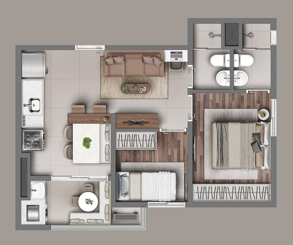 Planta 02 - 2 dorm 43 88m