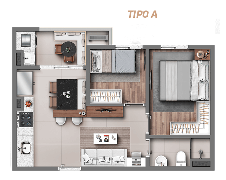 Planta 01 - 2 dorm 40 89m
