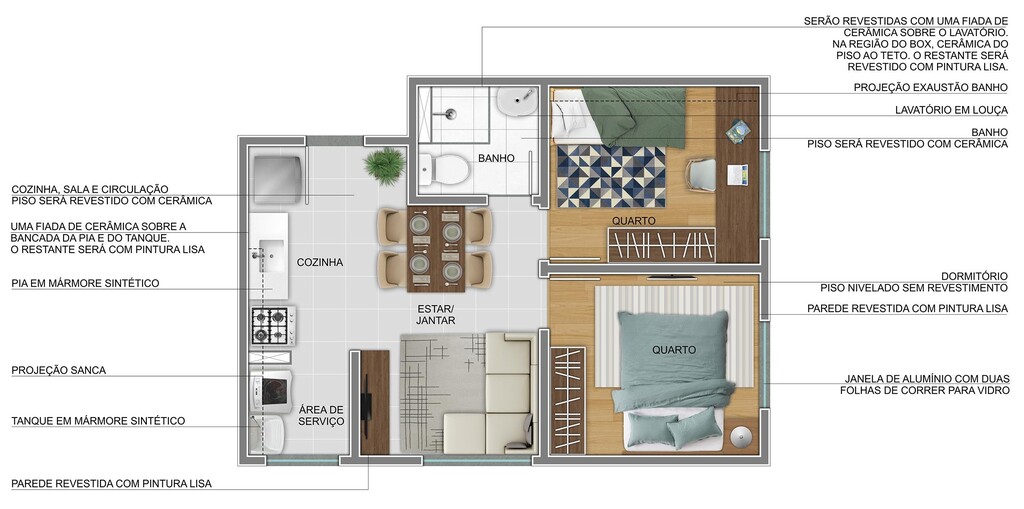 Planta 01 - 2 dorm 36 87m