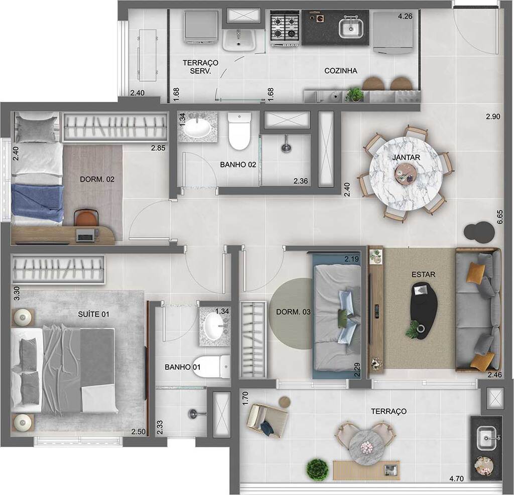Planta 04 - 3 dorm 71m