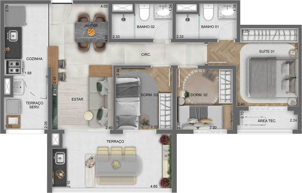 Planta 02 - 3 dorm 69m