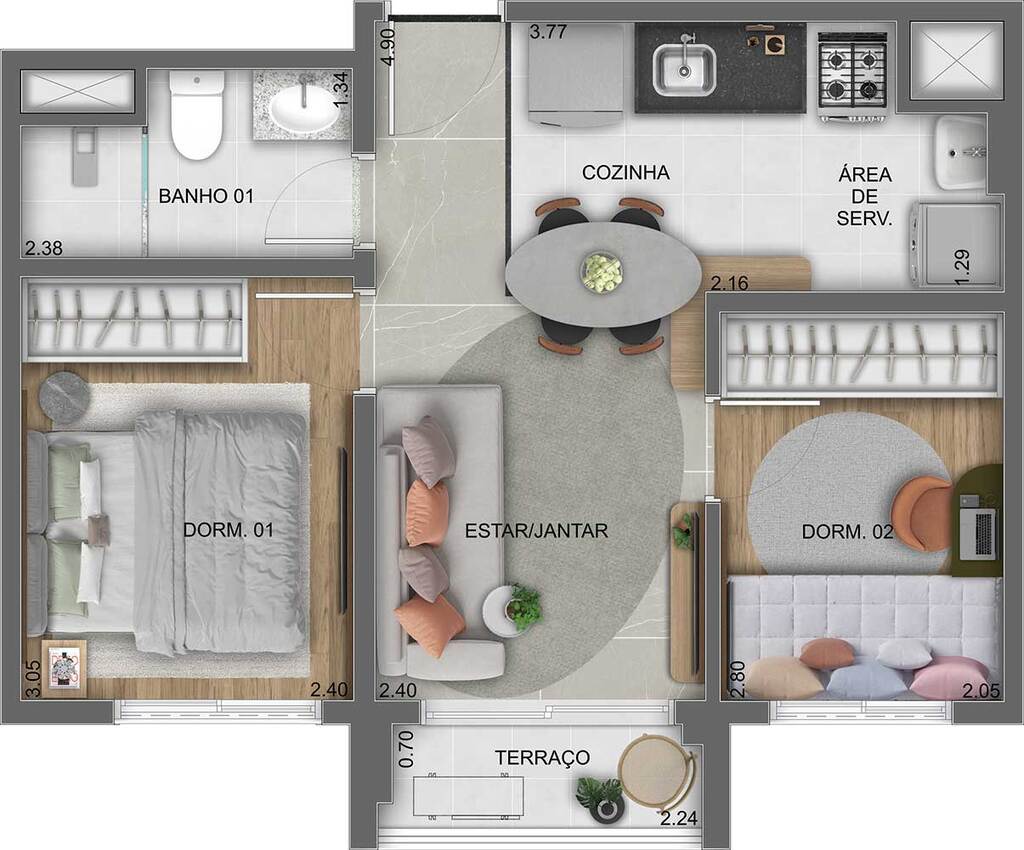 Planta 01 - 2 dorm 38m