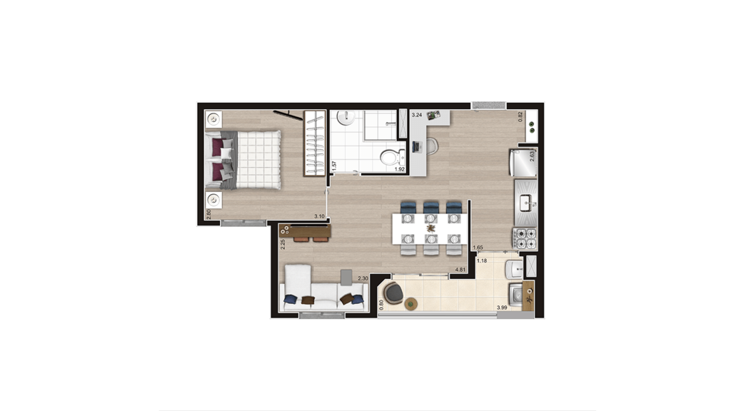 Planta 03 - 1 dorm 43 44m