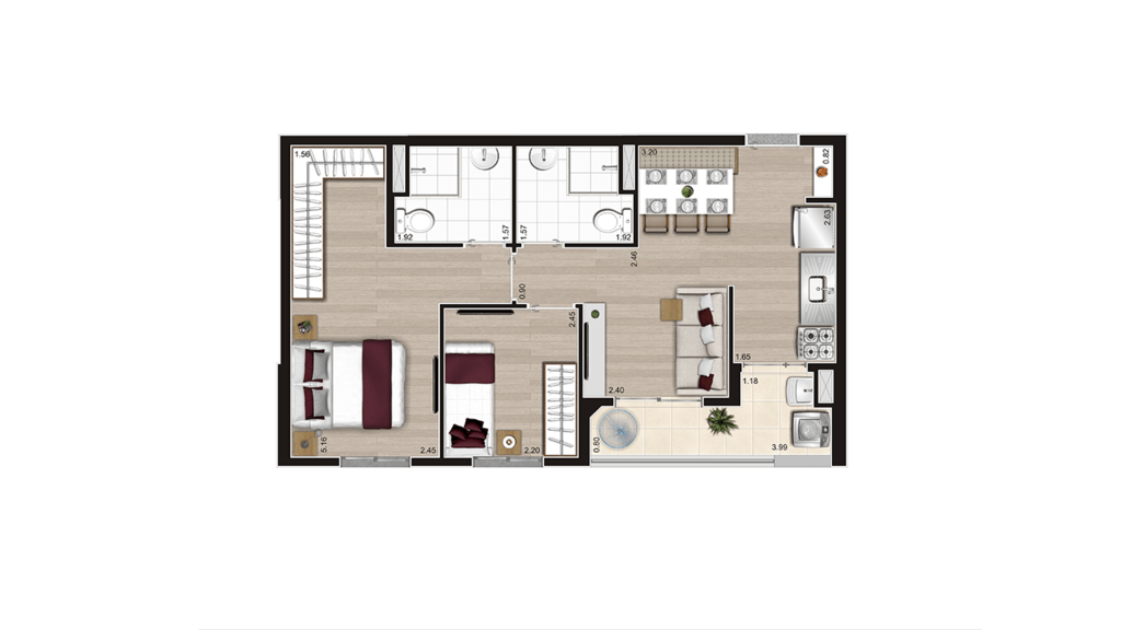 Planta 04 - 2 dorm 50 73m