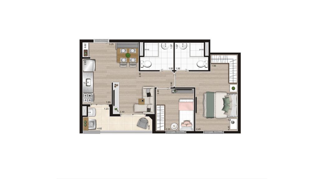 Planta 08 - 2 dorm 49 45m