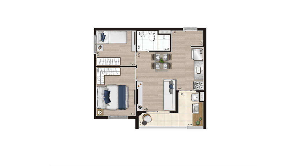 Planta 01 - 2 dorm 42 37m