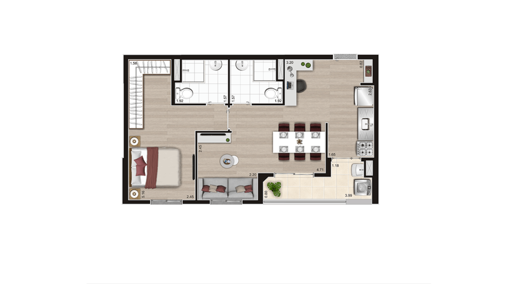 Planta 05 - 1 dorm 50 73m