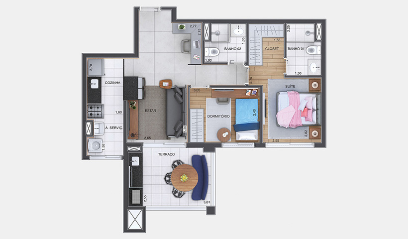 Planta 04 - 2 dorm 68m