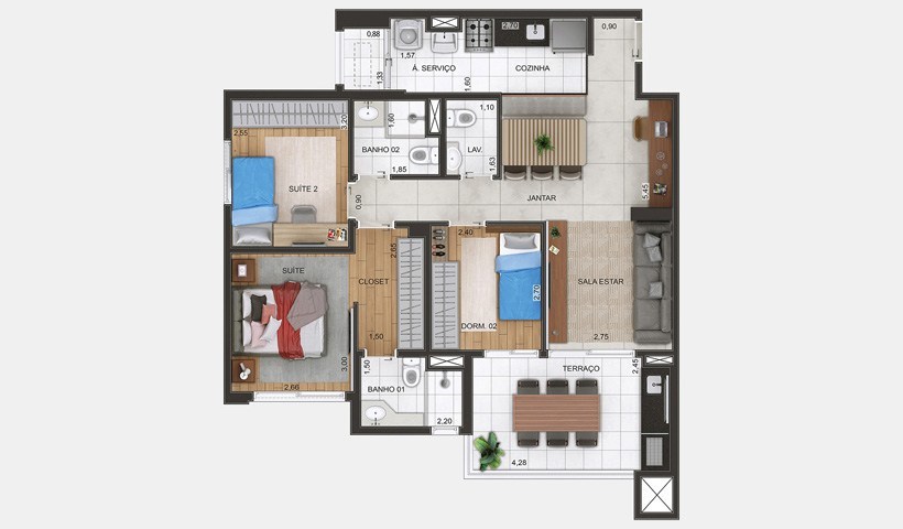 Planta 03 - 3 dorm 88m