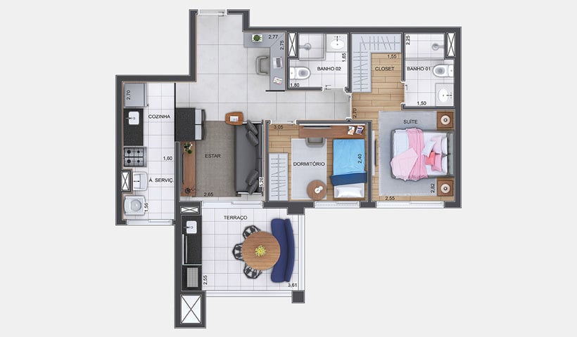 Planta 04 - 2 dorm 68m