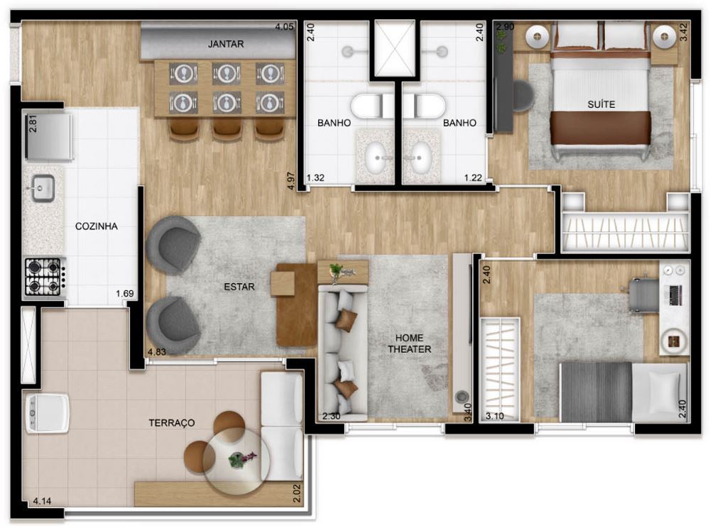 Planta 04 - 2 dorm 67m - opo