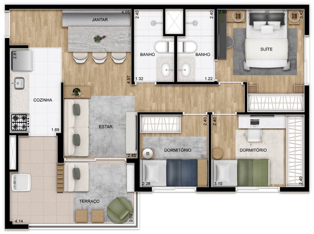 Planta 03 - 3 dorm 67m