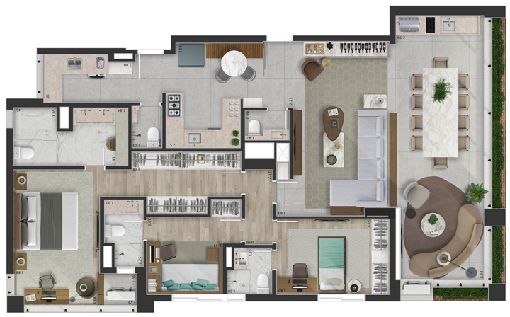 Planta 01 - 3 dorm 155 30m